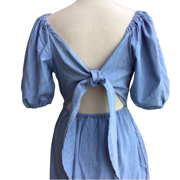 Old Navy Chambray Open Back Balloon Sleeve Blue Dress Size S Tall - Picture 4 of 7